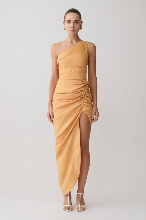 Birgit Linen Midi Dress With Hardware - Deep Peach